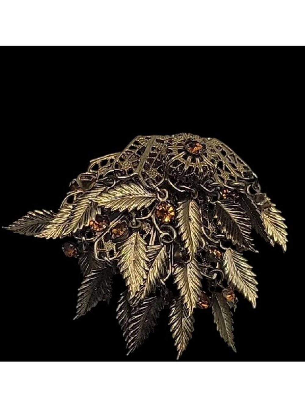 VTG Miriam Haskell Feather Rhinestones Clip On Earrings 1930s Statement Unsigned - Picture 11 of 15